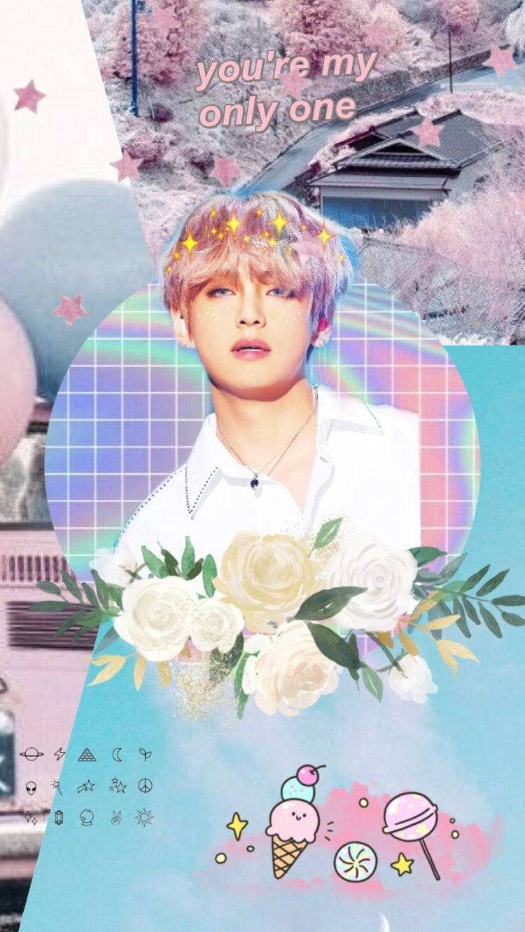 Участник BTS V в пастельных тонах эстетика