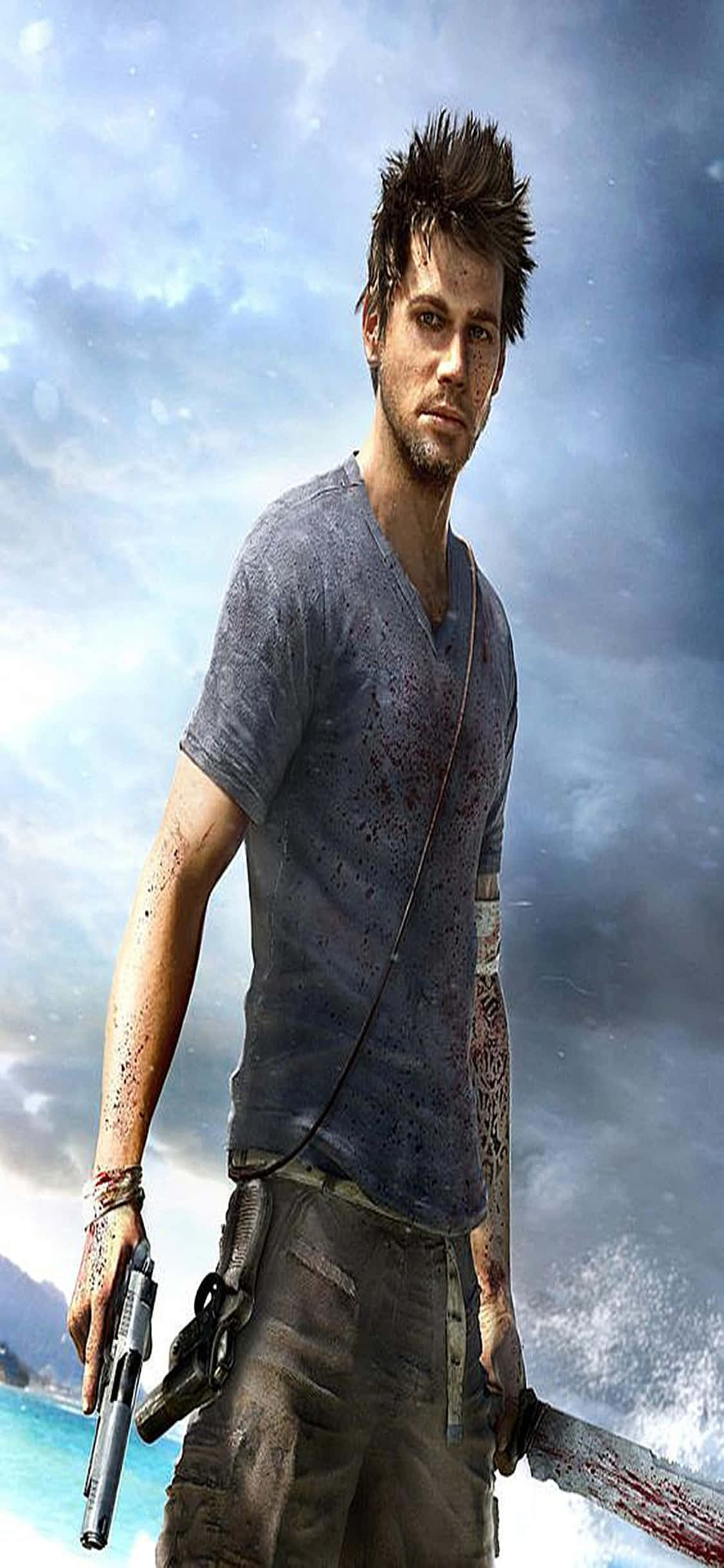 Фон iPhone X Far Cry 3 Джейсон Броуди с мачете Обои