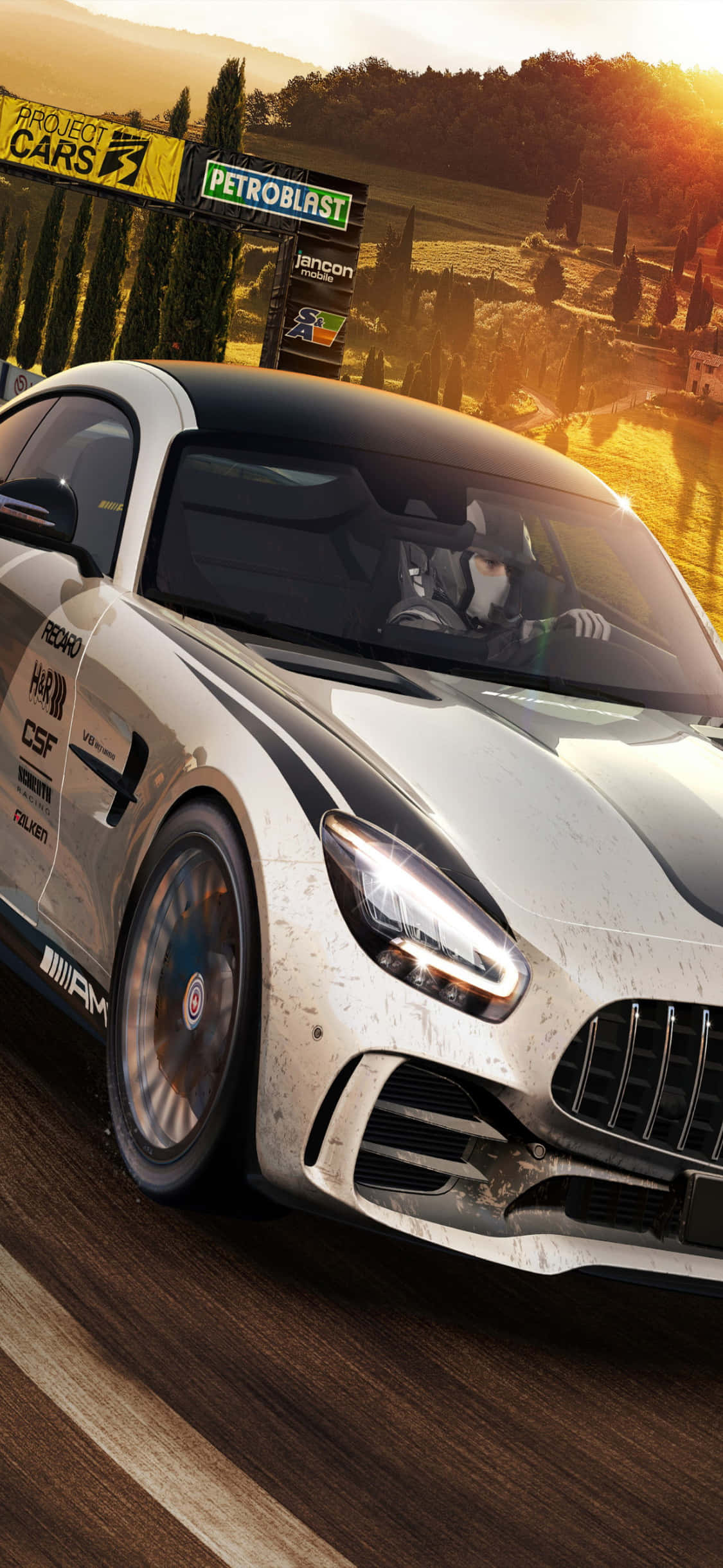 Фон iPhone X Project Cars Светло-серый Mercedes AMG GT Обои