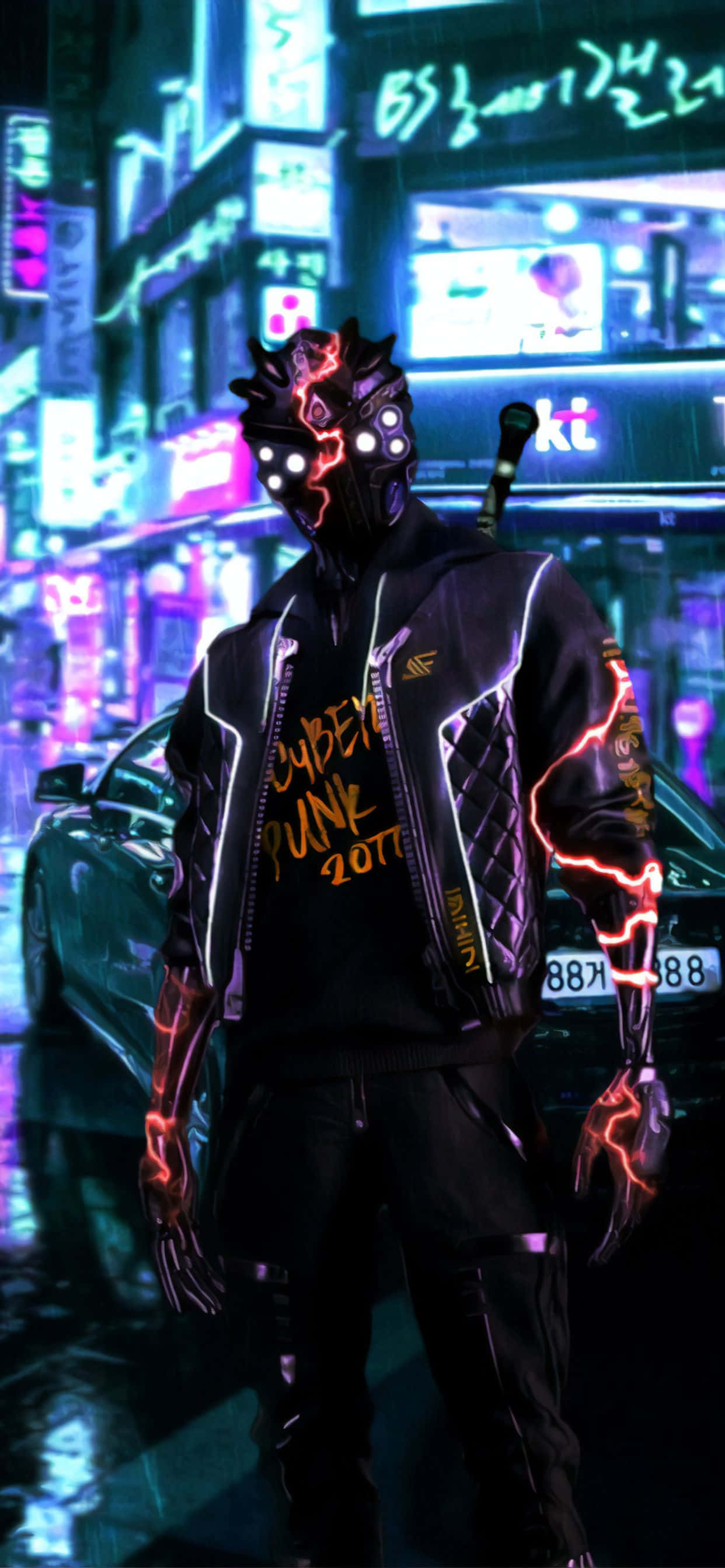 iPhone X Cyberpunk 2077 фон черный киборг персонаж Обои
