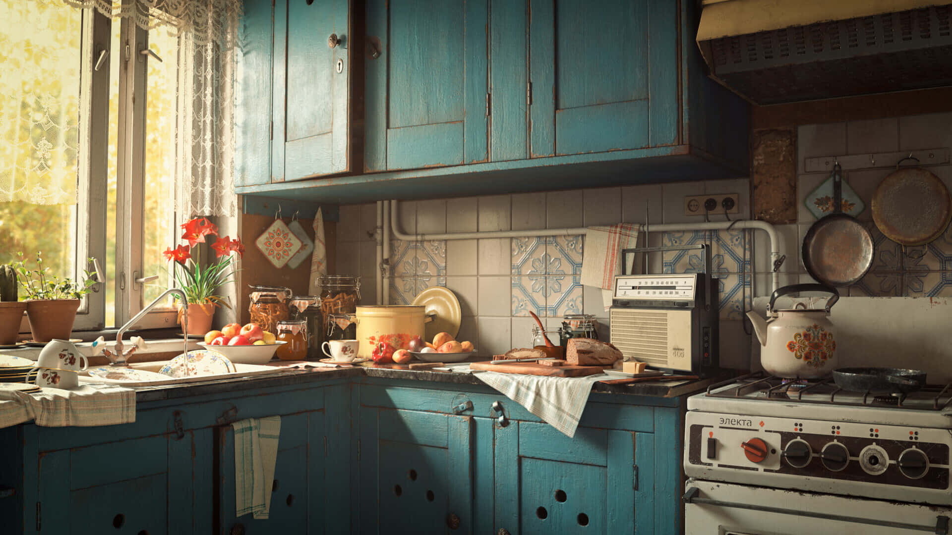 Фон для кухни в стиле коттеджкор 1920x1080 Обои
