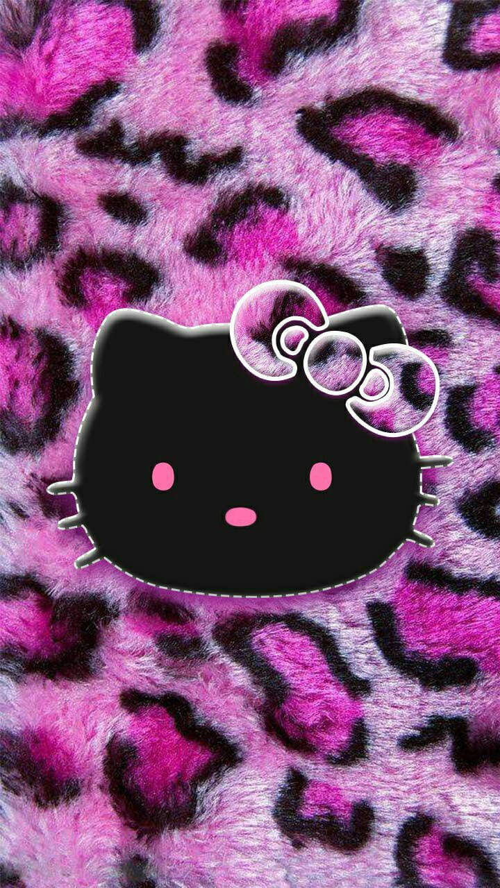 Черная Hello Kitty на зверином принте Обои