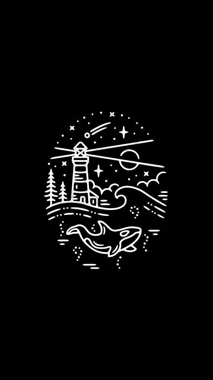 Черно-белый эстетичный рисунок маяка Обои