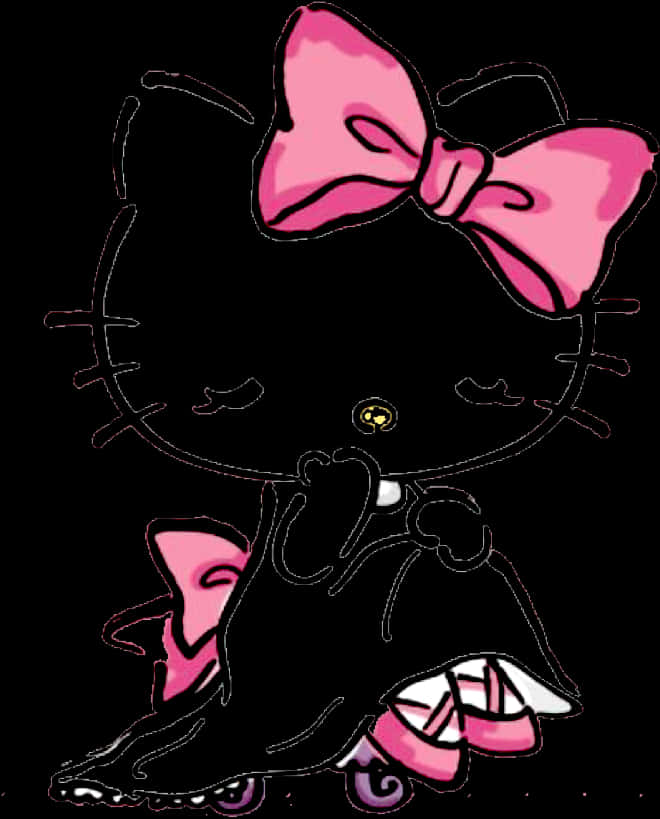 Черный силуэт Hello Kitty с розовым бантом Обои