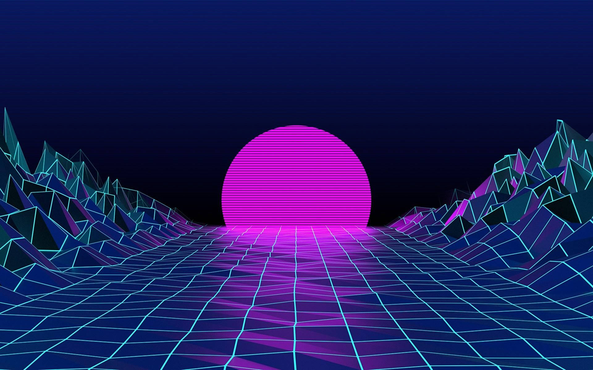 Обои с эстетичным Vaporwave закатом для ноутбука