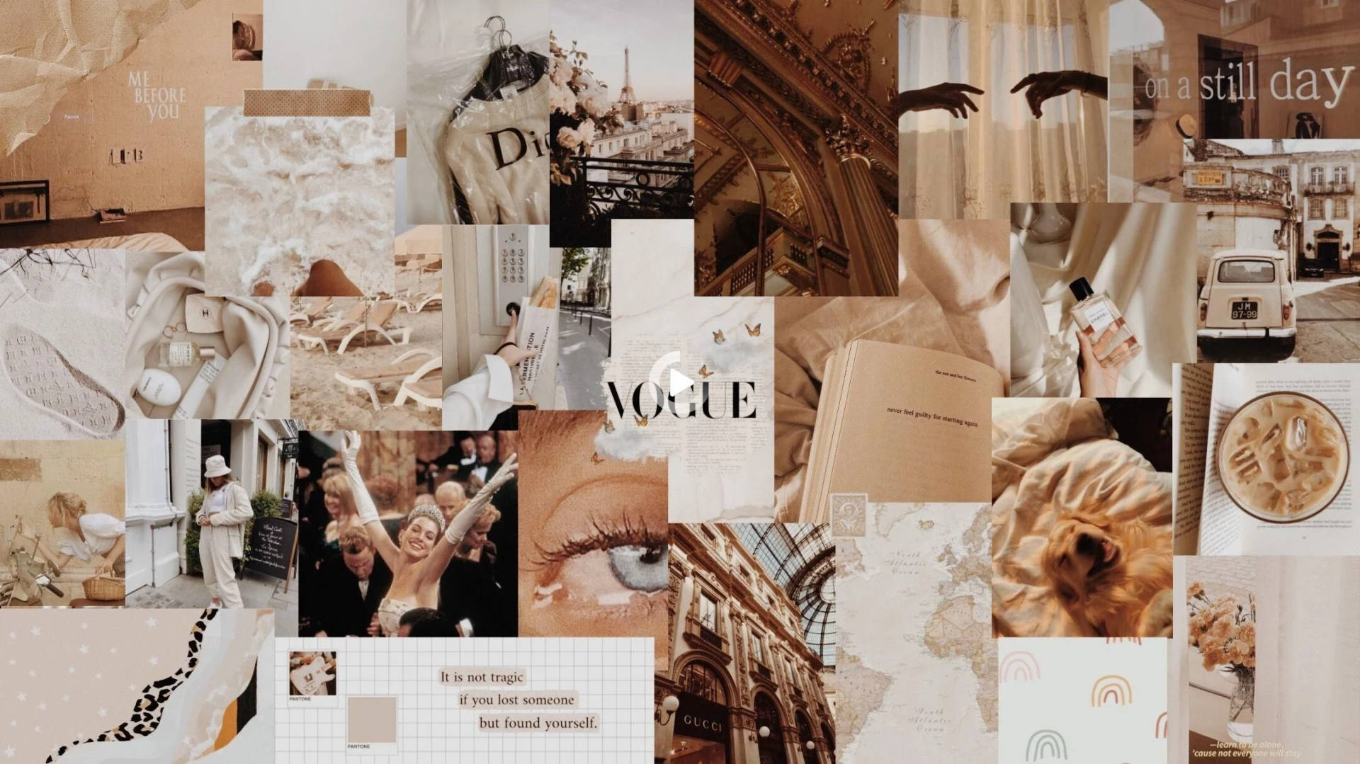 Эстетичный коллаж Dior, Gucci, Vogue в бежевых тонах