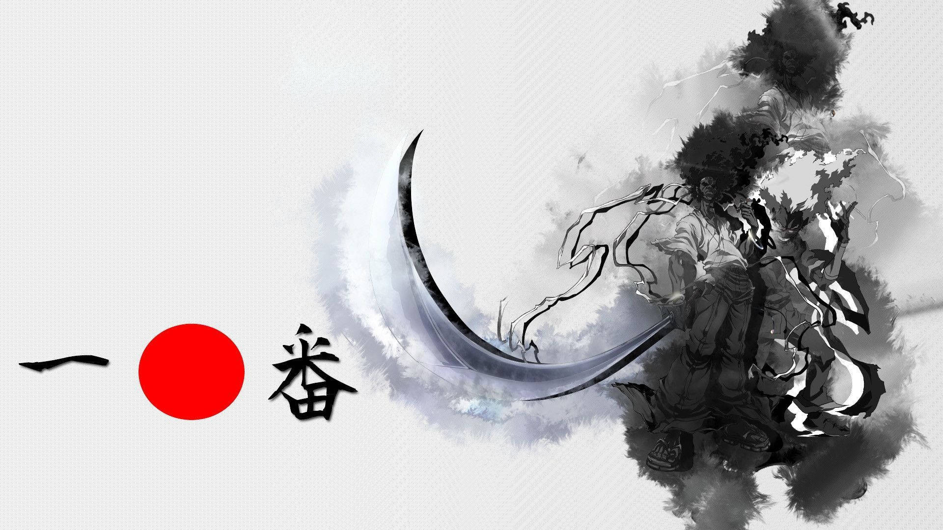 Японский самурай в стиле разбрызганной туши Обои