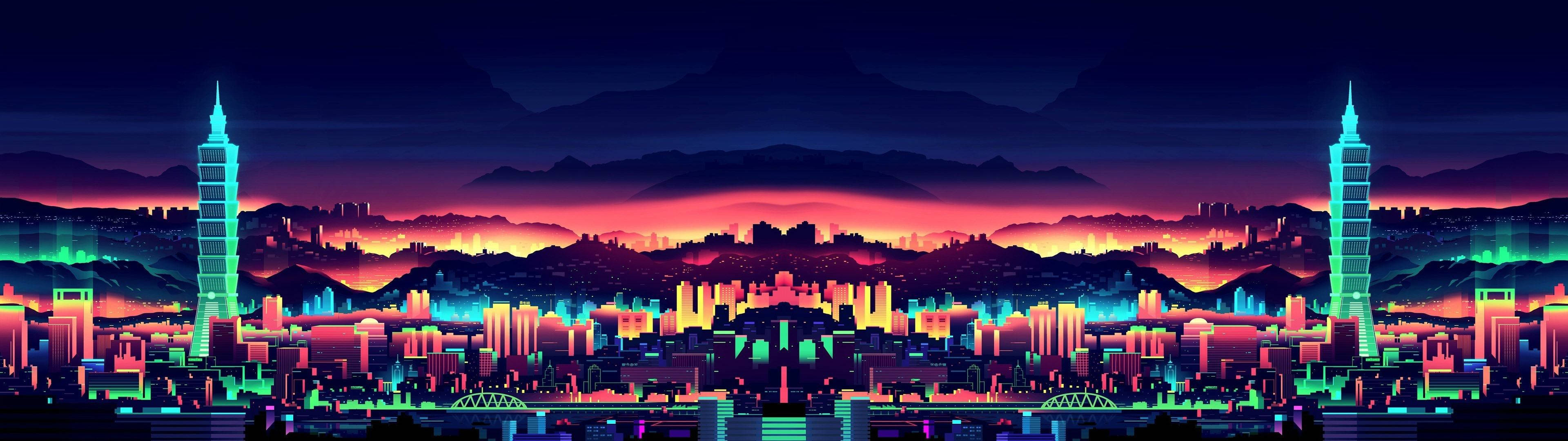 3840x1080 HD Городское искусство для двух мониторов — Двойной монитор гиф Обои