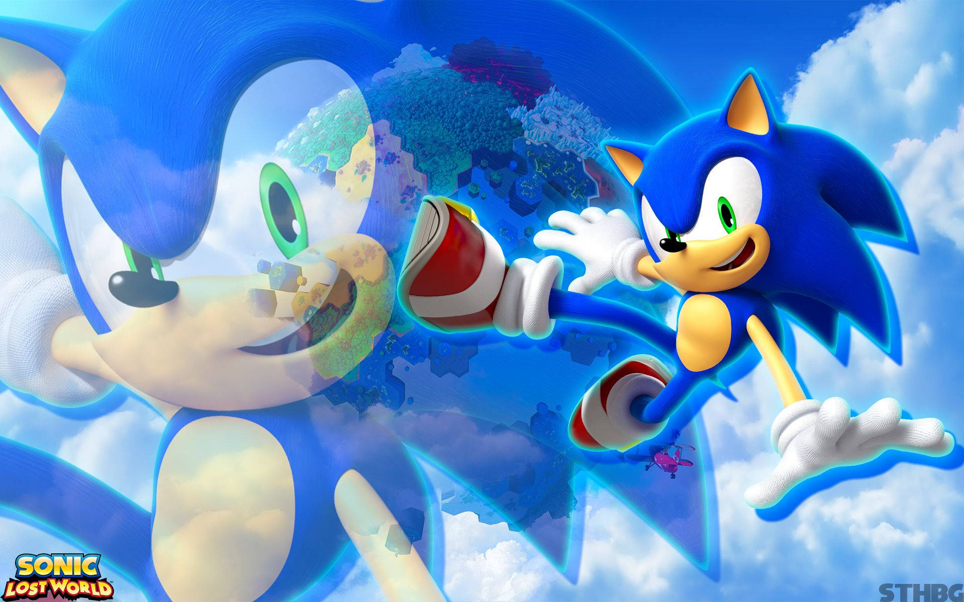 Обои с динамичным синим ёжиком Соником из игры Sonic Lost World.