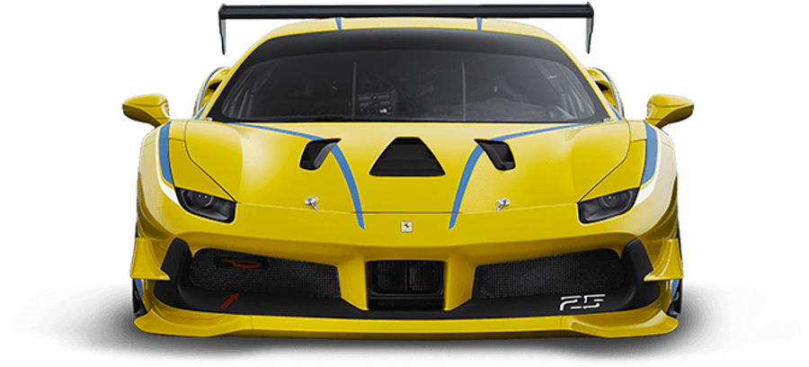 Желтый гоночный Ferrari спереди