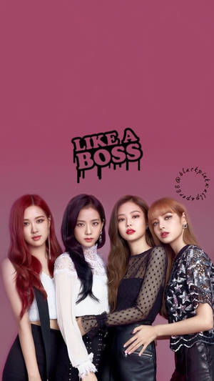 Обои Blackpink: участницы на розовом фоне с текстом Like A Boss