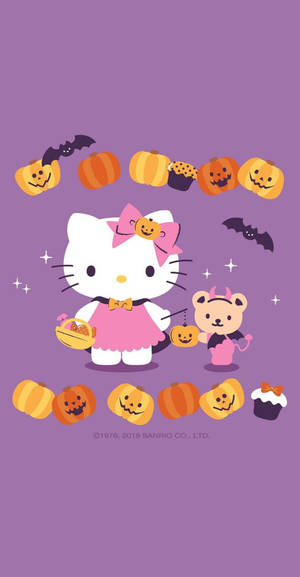 Обои Hello Kitty Хэллоуин фиолетовая графика — Hello Kitty Хэллоуин Обои