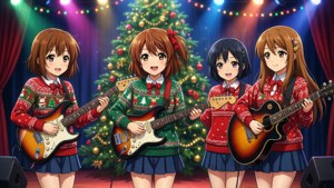 Девушки из K-On! выступают с рождественским концертом на сцене