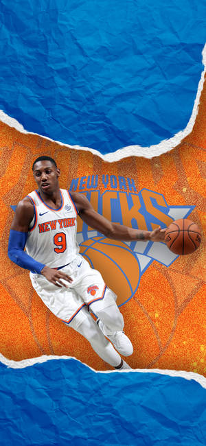 Обои с оранжево-синим логотипом New York Knicks — iPhone 15 Обои