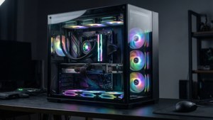 Минималистичный высокопроизводительный игровой ПК со светящимися RGB-компонентами. — Игровая гифка Обои