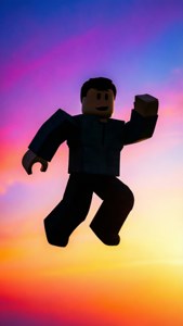 Минималистичный силуэт аватара Roblox, прыгающего в красочное небо. — iPhone 7 Обои