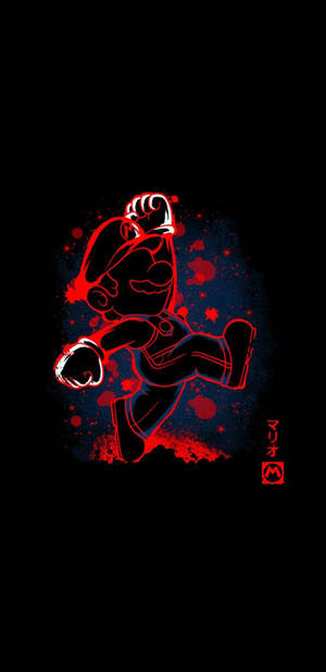 AMOLED-обои: Super Mario в красном контуре на чёрном фоне. — AMOLED Обои