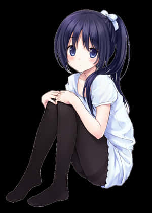 Аниме девушка с синими волосами сидит — Аниме объятия Обои