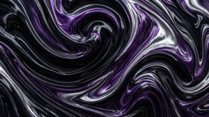 Темное абстрактное искусство жидкости с черными, фиолетовыми и серебряными завитками.