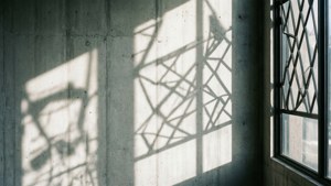Абстрактные теневые узоры на белой бетонной стене, художественно и современно.
