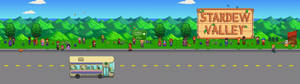 Обои с вывеской Stardew Valley и людьми — 3840x1080 Обои