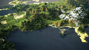 Обои Minecraft зелёный лес озеро биом