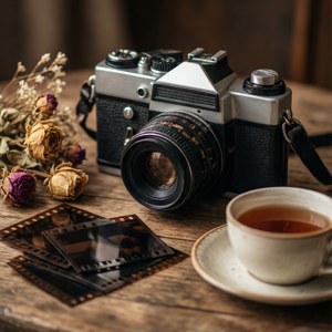 Винтажная камера с фотопленкой и сухоцветами. — Инди эстетика гиф Обои