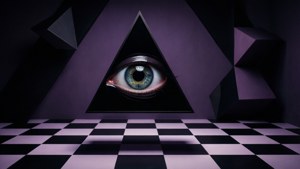 Тёмный абстрактный фон с глазом в треугольнике и геометрическими элементами. — Триповый темный эстетика Обои