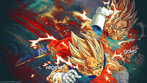 Dragon Ball Z Сан Гоку и Вегета сражаются, аниме-персонажи супер сайяны.