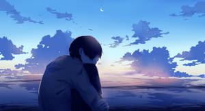 Грустный парень на фоне прекрасного голубого неба