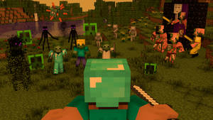 Minecraft главный персонаж злодеи сражаются в поле обои