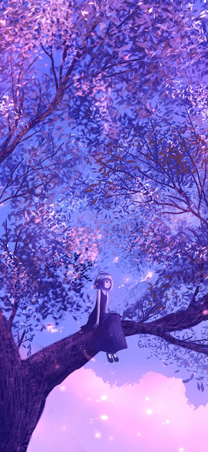 Girl On Tree Purple Anime Aesthetic — Galaxy S22 Ultra Обои