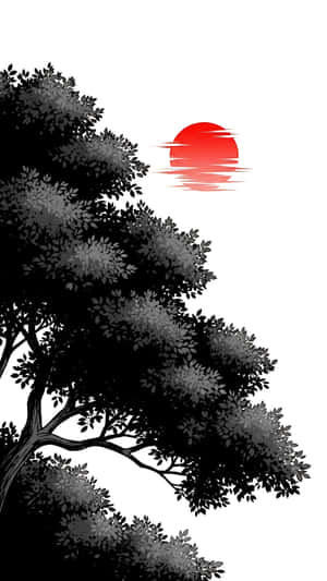 чернила, дерево, солнце, минимализм — 1440x2560 Обои
