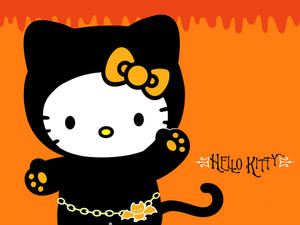 Обои с Hello Kitty в образе чёрной кошки на Хэллоуин — Hello Kitty Хэллоуин Обои