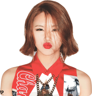 Звезда Kpop с надутыми губками и красной помадой