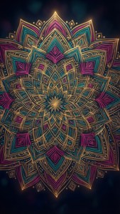 Замысловатый узор мандалы с золотом и бирюзой, светящийся на тёмном фоне, для iPhone 11 Pro Max.