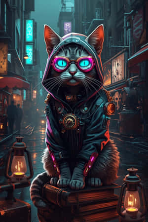 худи,техно,арт,футуристичный,котенок,стимпанк,неон,очки,кот,киберпанк