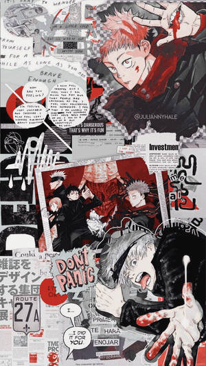 Коллаж в стиле скрапбукинг Jujutsu Kaisen Главные герои на телефон — Кавайное аниме Обои