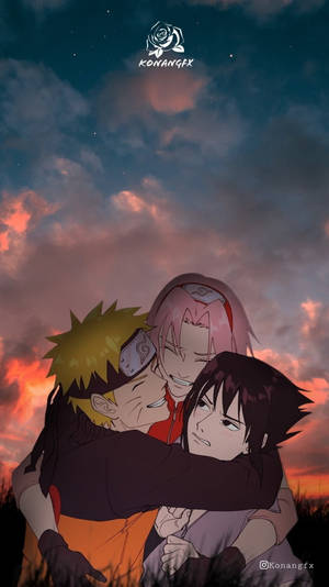 Команда 7 в объятиях Naruto iPhone — Наруто Обои
