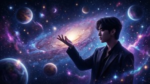 Космическая эстетика Kpop с силуэтом, тянущимся к звёздам. — Kpop гиф Обои