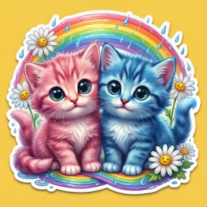 Милые розовые и голубые котята с ромашками, яркая стикер-арт — Huawei nova Flip S Обои