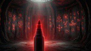 Обои Красный Маркер излучает жуткое свечение в таинственной камере.