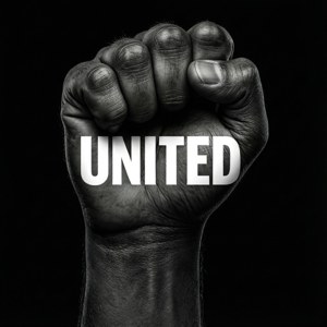 Черный кулак с текстом «UNITED», типографический стиль. — True Black Обои