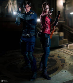 Обои HD с Скоттом Кеннеди и Клэр Редфилд в полицейском участке из ремейка Resident Evil 2 — Nubia Flip Обои