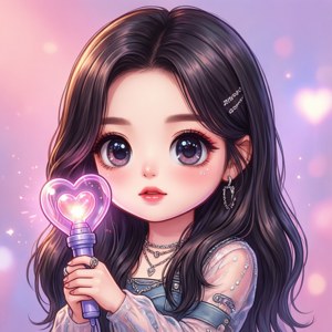 Кавайная чиби иллюстрация кпоп айдола с лайтстиком. — Kpop гиф Обои