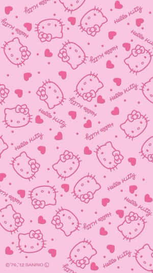 Милое розовое арт-обои с Hello Kitty и сердечками