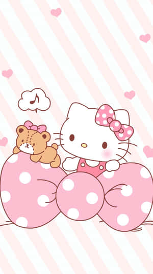 Милый розовый Hello Kitty с точечной лентой