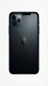 Минималистичная иллюстрация силуэта iPhone 11 Pro Max на белом фоне.