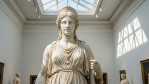 Вечная статуя из белого мрамора в галерее, излучающая классическую элегантность. — Белая эстетика Обои