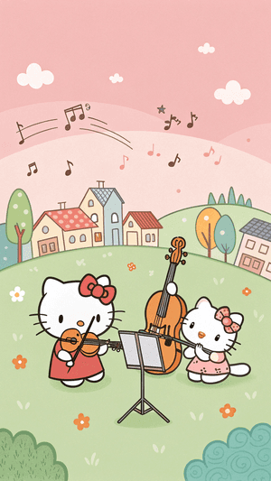 Hello Kitty,Скрипка,Кавай,Милый,Оркестр,Sanrio,Музыка